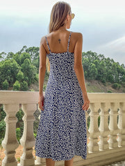 Slim cut split print dress