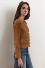 Classic Metallic Button Suede Short Jacket