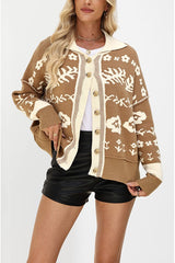 Square Collar Button Fashion Loose Knit Cardigan