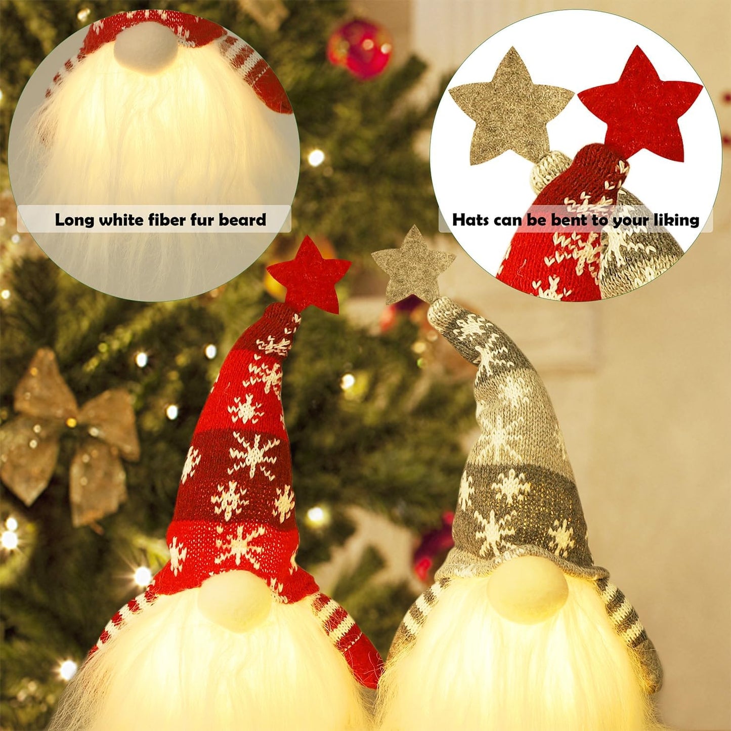 Lighted Christmas Gnome Santa and Elf Holiday Present Set - 2 Pack