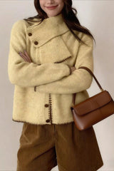 Color Block Cowl Neck Loose Knit Cardigan