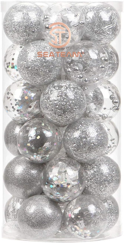 24 Count Shatterproof Clear Plastic Christmas Ball Ornaments with Gold Decorations