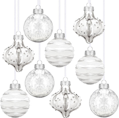 Clear Shatterproof Christmas Ball Ornaments - Set of 9 - Champagne Color