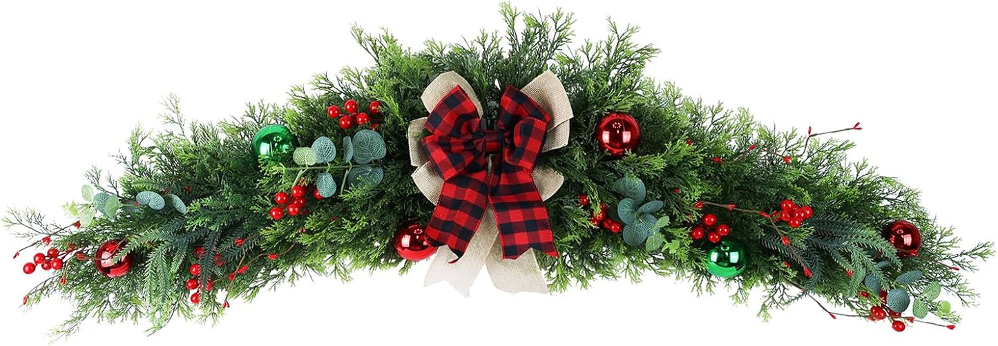 Christmas Swag with Poinsettia Balls and Berries - Indoor & Outdoor Home Decor