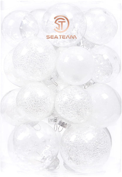 24 Count Shatterproof Clear Plastic Christmas Ball Ornaments with Gold Decorations