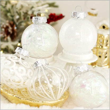 24ct Clear White Plastic Shatterproof Christmas Ornaments Set with Delicate Stuffed Decorations