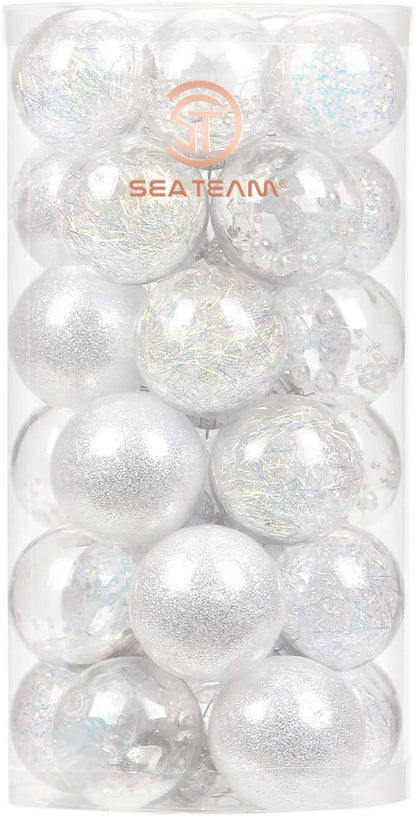 24 Count Shatterproof Clear Plastic Christmas Ball Ornaments with Gold Decorations