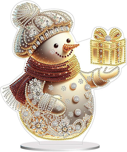 Christmas Snowman Diamond Art Tabletop Kit - Special Shape and Round Diamonds - Acrylic Xmas Decor DIY Crafts Gift