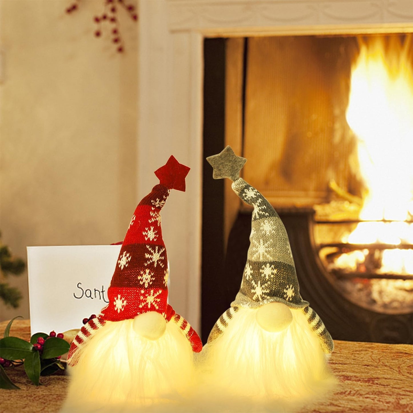 Lighted Christmas Gnome Santa and Elf Holiday Present Set - 2 Pack