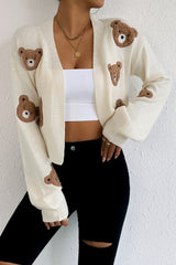 Bear Embroidery Short Christmas Cardigan