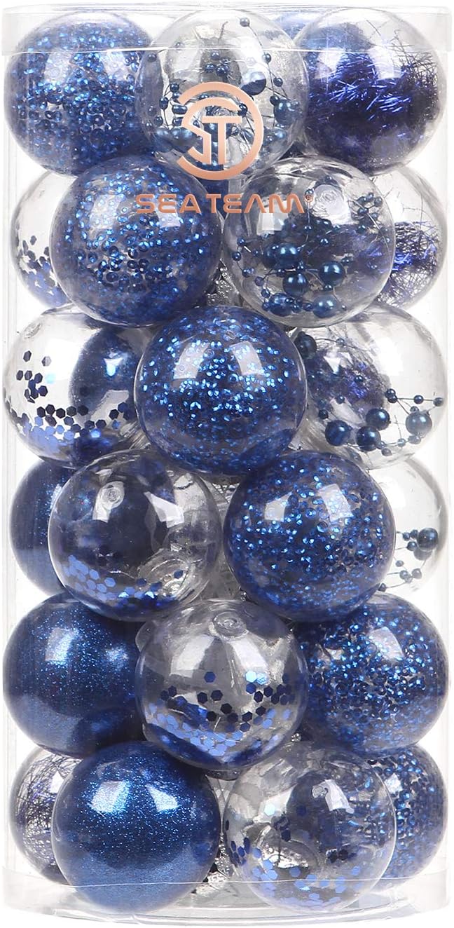 24 Count Shatterproof Clear Plastic Christmas Ball Ornaments with Gold Decorations