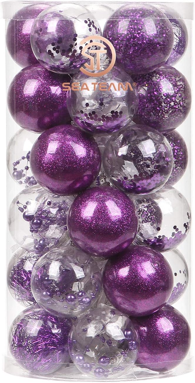 24 Count Shatterproof Clear Plastic Christmas Ball Ornaments with Gold Decorations