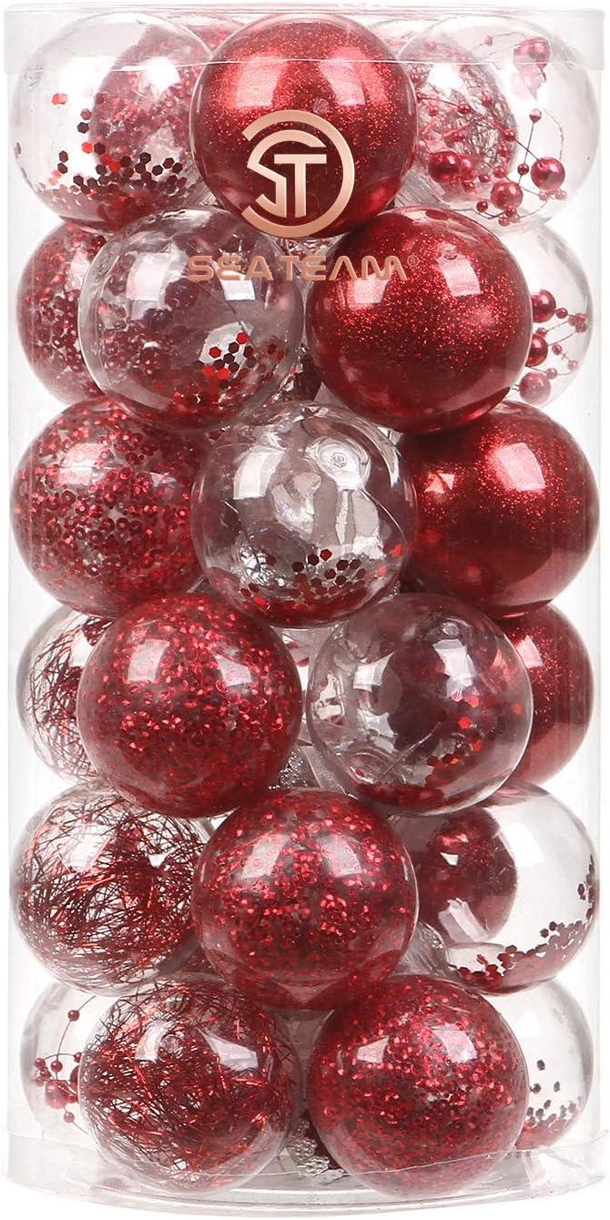 24 Count Shatterproof Clear Plastic Christmas Ball Ornaments with Gold Decorations