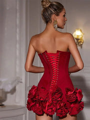 Strapless Ruffle 3D Floral Dress