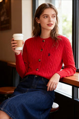 Embroidered Cable Wool Christmas Cardigan