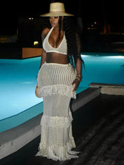 Knit Halter Tank Skirt Two Piece Set