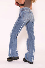 Washed Fringe Straight Leg Jeans