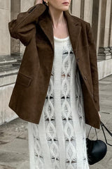 Brown Suede Retro American Blazer Style Coat