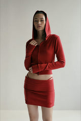 Carmine Zip-Up Embroidered Crop Hoodie