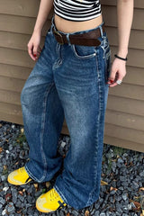 Oversized Washed Star Embroidered Wide Leg Jeans