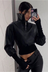Sexy PU Stand-Up Collar Slim Bomber Jacket