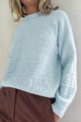 Solid Cable-Knit Crew Neck Long Sleeve Sweater