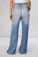 Versatile American Casual High-Waisted Narrow Wide-Leg Loose Jeans