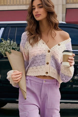 Contrast Color V Neck Long Sleeve Loose Cardigan