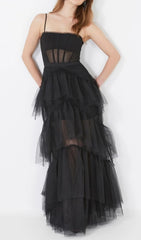 TIERed Ruffle Tulle EVENING Maxi Dress