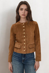 Classic Metallic Button Suede Short Jacket