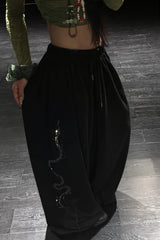 Rhinestone Swirl Drawstring Wide Leg Pants
