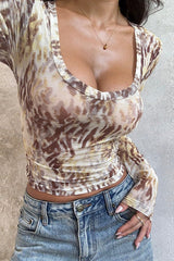 Abstract Print Scoop Neck Long Sleeve Tee