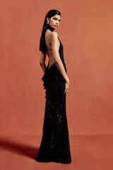 Deep V Halter Lace Slim-Fit Maxi Party Dress
