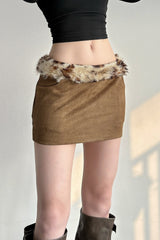 Solid Color Faux Trim Bodycon Mini Skirt