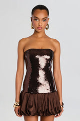 Sequined Off-Shoulder Babydoll Slim Party Dress