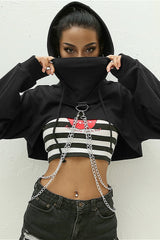 Short Chain Panel Loose Hoodie