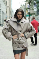 Solid Double Breasted Stand Collar Retro Elegant Coat