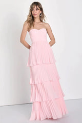 Strapless Ruched Ruffled Tiered Party Dress