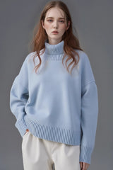 Solid High Neck Loose Knit Sweater