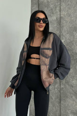 Bad Girl Style Nude Print Zipped Hoodie