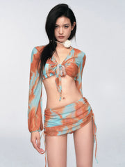 Blue Orange Tie Dye Skirt Set