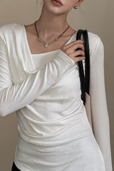 Elegant Slouchy Neck Asymmetrical Slim Base Layer