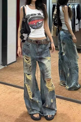 Distressed Vintage Washed Lightweight Floor Jeans