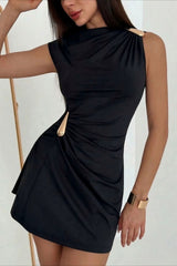 Round Neck Sleeveless Ribbon Mini Figure Hug Bodycon Dress
