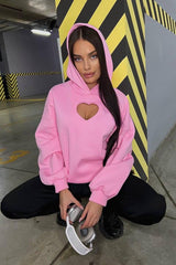 Solid Long Sleeve Heart Cutout Hoodie