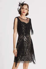 Vintage Sequin Fringe Performance Party Dress