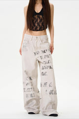 American Vintage Letter Graffiti Chic Slim Fit Jeans