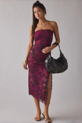 European and American smudged mesh dress women's summer sexy backless dress hip-wrapped split tube top long dress feeling Spice girl skirt