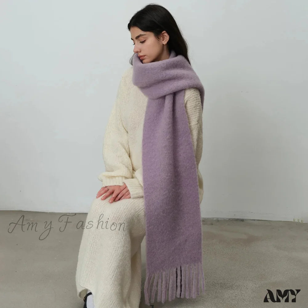 80% Wool Blend Solid Color Tassel Scarf For Women - Autumn Winter Collection