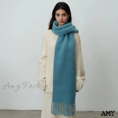 80% Wool Blend Solid Color Tassel Scarf For Women - Autumn Winter Collection